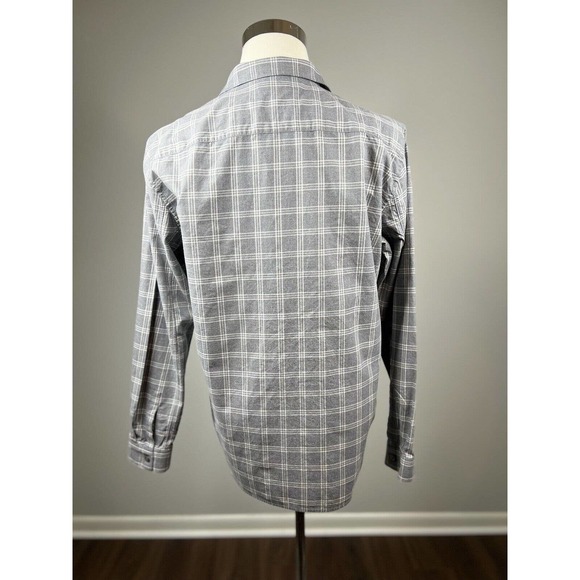 Theory Men’s Plaid Grid Flannel Button Down Shirt Size XL Cream Gray - Picture 4 of 7